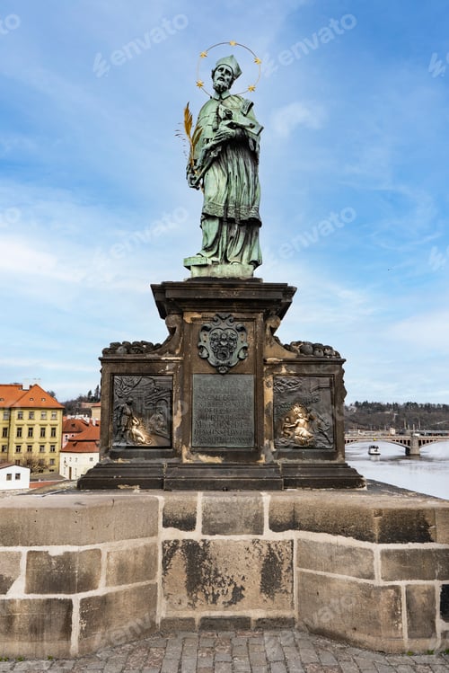 Preview: Statue of St. John of Nepomuk on Charles Bridge, Prague, Czech Republic.