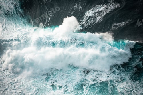 Preview: Ocean waves crashing, abstract pattern, top down aerial drone view.