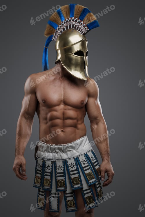 Preview: Greek soldier with helmet showing his perfect body