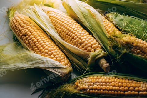 Preview: Fresh young corn cobs, close-up.