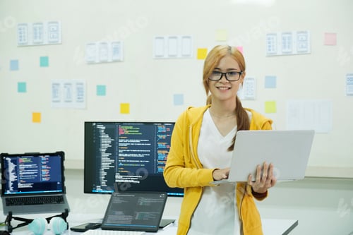 Preview: Programmer is coding and programming software.
