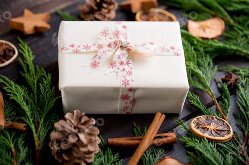 Preview: Wrapped Gift Box with Pine Branches and Cinnamon Sticks
