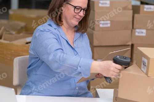 Preview: woman runs online shop, managing and tracking orders while also packaging and shipping products