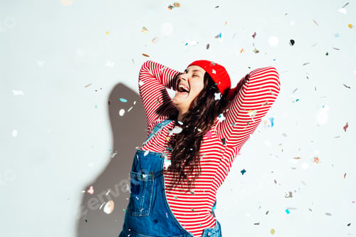 Preview: Plus size woman model posing in studio and having fun