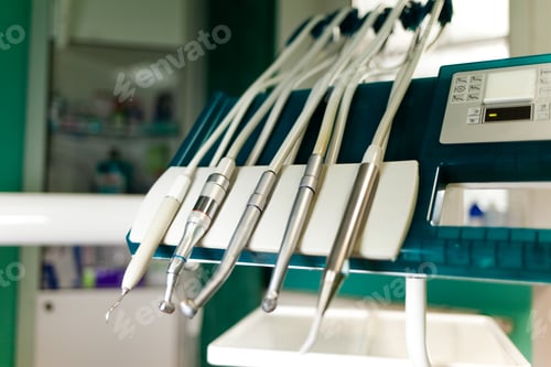 Preview: Dental unit and many dental devices in the dentist office