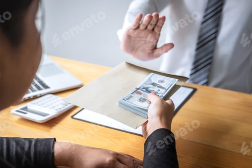 Preview: Anti bribery and corruption concept, Business man refusing and don