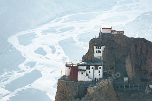 Preview: A Buddhist temple Dhankar Gompa on a high cliff