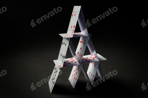 Preview: house of playing cards over black background