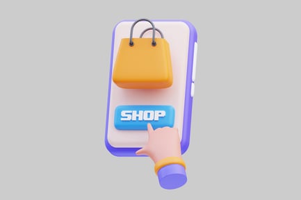 Preview: Smartphone display with shopping bag icon and user interaction