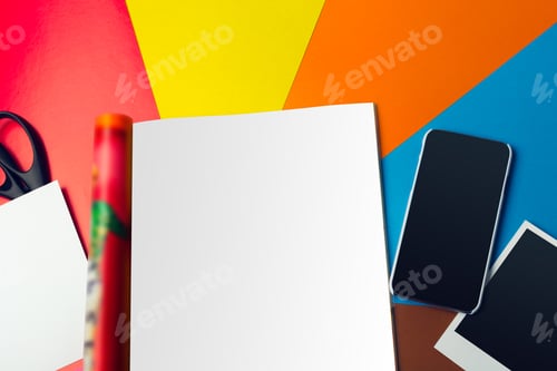 Preview: Business card blank over colorful abstract background.