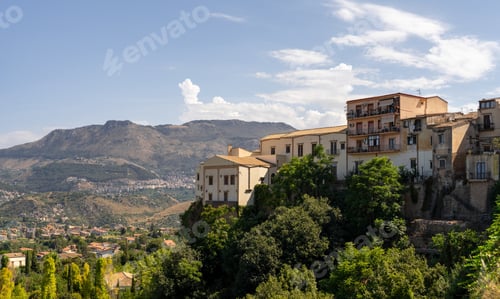 Preview: Historic Buildings on hill Overlooking Scenic Valley near Palermo city, Monreale town, Sicily
