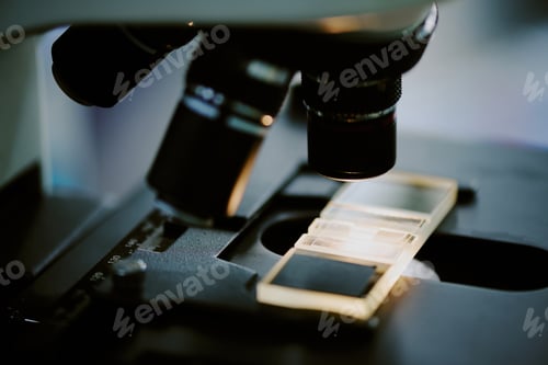 Preview: Close-up Image Showing Microscope Slide on Laboratory Microscope