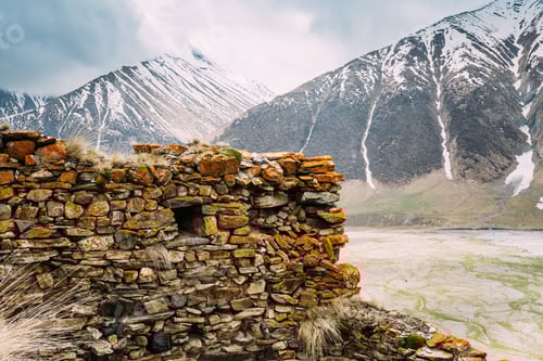 Preview: Fortress On Mountain Background Near Karatkau Village, Kazbegi District, Mtskheta-Mtianeti Region