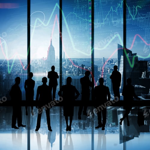 Preview: Business Team Against Stocks And Shares On Black Background