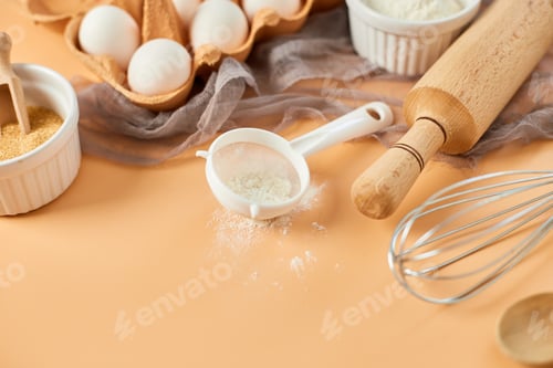 Preview: Bakery or cooking frame, ingredients, kitchen items for pastry
