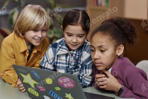 Preview: Schoolchildren Looking at Laptop Screen in Class