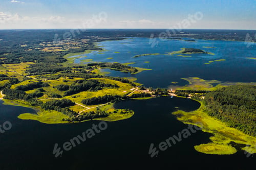 Preview: Top view of the Snudy and Strusto lakes in the Braslav lakes National Park, the most beautiful lakes