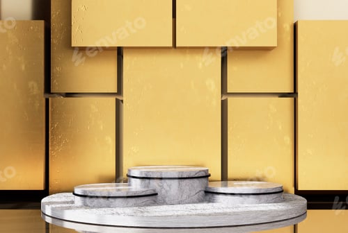 Preview: Podium product display stand with gold stand on abstract background.