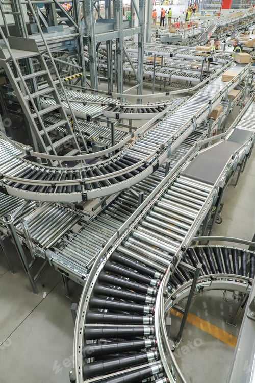 Preview: packing line in a logistics warehouse. conveyor belt in a modern production line