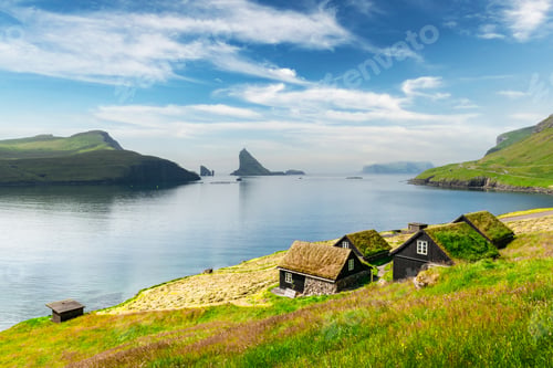 Preview: Picturesque view of tradicional faroese grass-covered houses