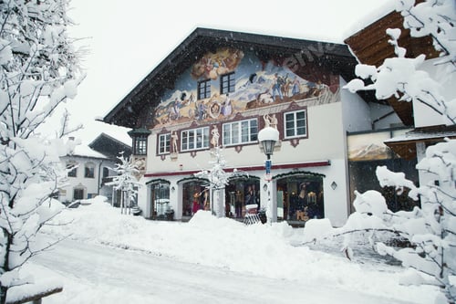 Preview: wintertime in small german village covered with snow Garmish-Partenkirchen