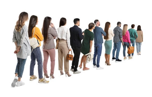 Preview: Queue of many people on white background