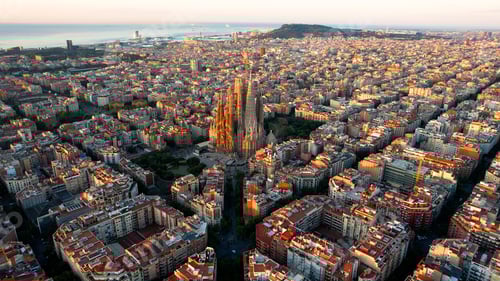 Preview: Bird's-eye Perspective of Barcelona Skyline, Sagrada Familia Cathedral and the Eixample urban grid