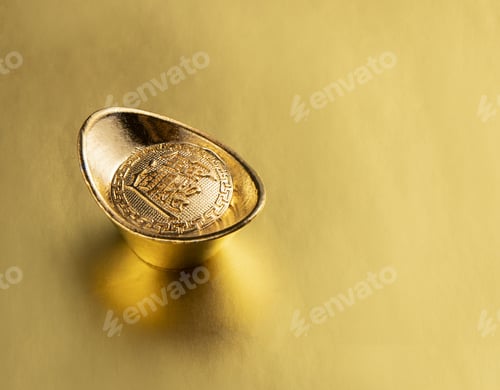 Preview: Gold ingot isolated on golden background