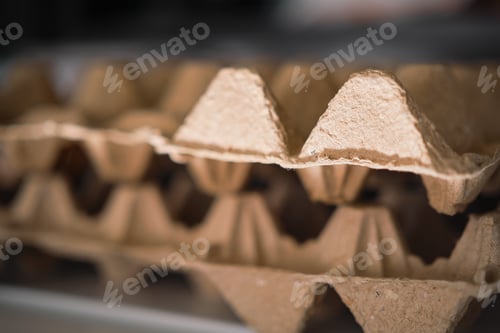 Preview: Egg boxes selective focus. Egg carton or container for recycling or recycling and reuse