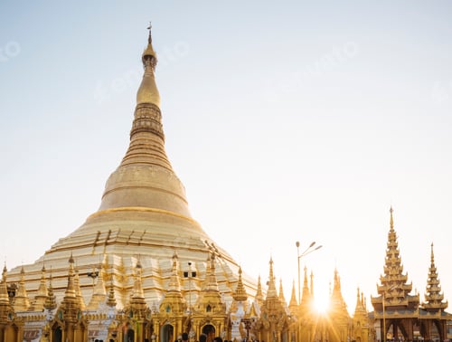 Preview: Golden pagoda shining in the sunset glow