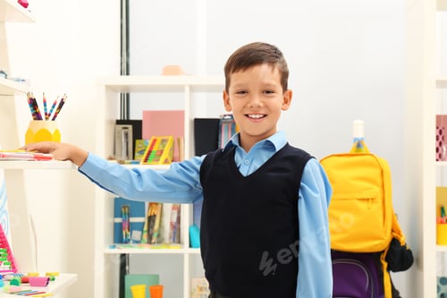 Preview: Cute child choosing school stationery in store