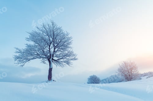 Preview: Amazing landscape with a lonely snowy tree