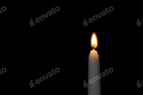 Preview: Burning candle on dark background, space for text. Symbol of sorrow