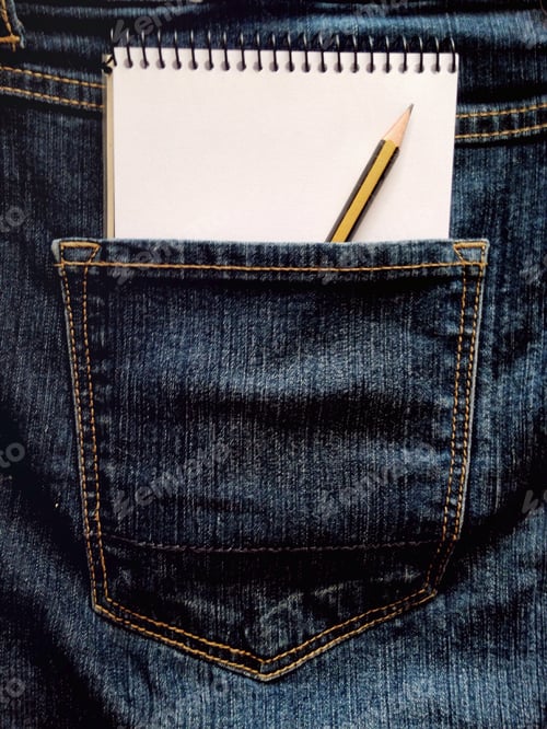 Preview: Notebook and Pencil in Blue Denim Jeans Pocket