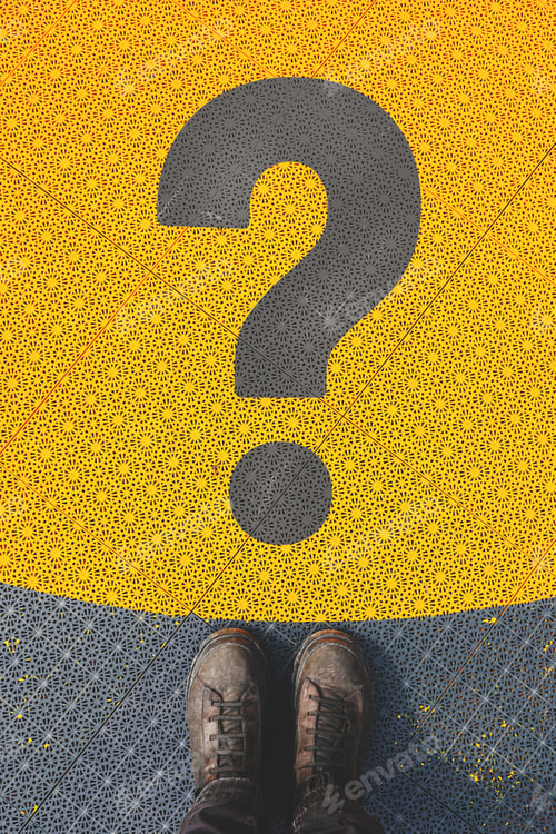 Gray Question Mark on a Patterned Yellow Surface