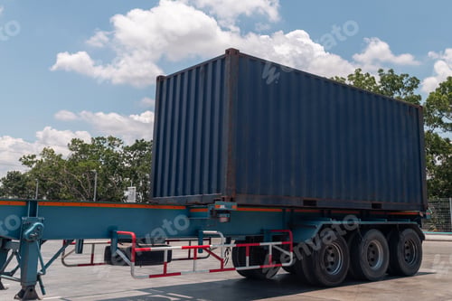 Preview: Trucking, Import, Export, Logistics, Industry with beautiful sky and Car Park background.