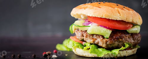 Preview: Big sandwich - hamburger burger with beef, tomato, red onion a