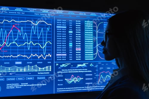 Preview: The businesswoman works with blue screen.