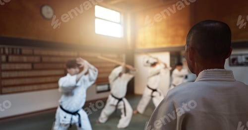 Preview: Aikido, group and class with sensei, weapon training and wooden sword for self defence exercise. Do