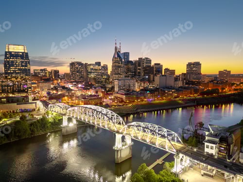 Preview: Nashville, Tennessee, USA Skyline Over the Cumberland River