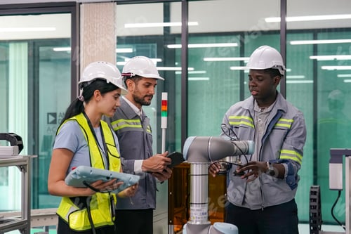 Preview: Robotic Arm engineer check on equipment in its with software of Artificial Intelligence Unit.