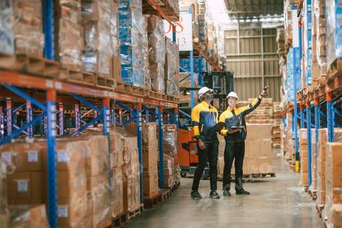 Preview: Warehouse workers working together, Inventory employee team staff in duty storage warehouse building
