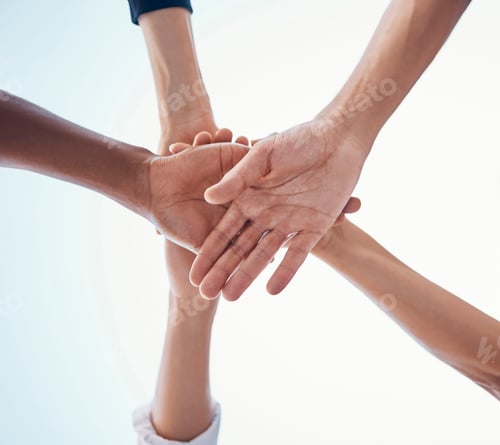 Preview: Together, business hands and teamwork circle for community support, team building and career collab