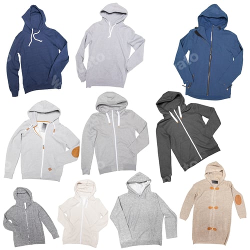 Preview: Variety of hooded sweatshirts displayed on a neutral background for casual fashion
