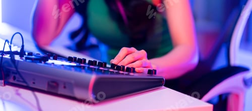 Preview: Asian attractive audio DJ woman speaks into microphone to broadcasting.