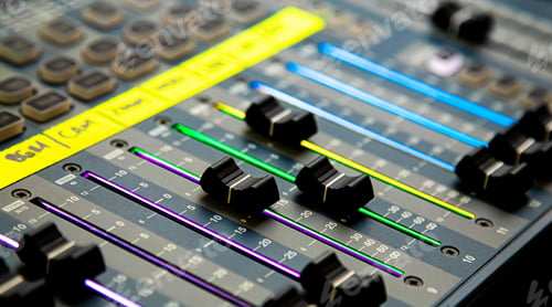 Preview: Sliders and buttons on Audio Mixing Desk at live event