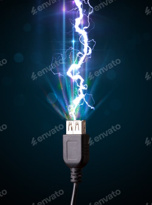 Preview: Electric Cable Close-Up With Glowing Electricity Lightning