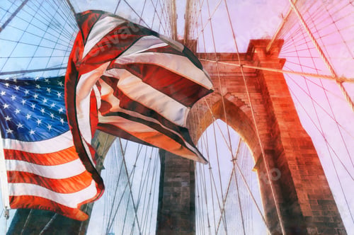 Preview: United States Flag at top of Brooklyn Bridge