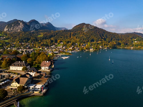 Preview: Top view of the city of Salzkammergut in the Austrian Alps