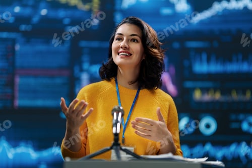 Preview: woman is giving a presentation at conference